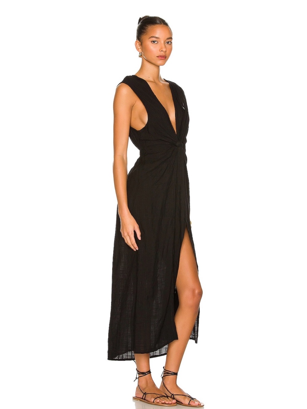 L*Space Down The Line Black Textured Dress Plunging Neckline Coverup Small - Picture 2 of 10